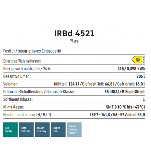 LIEBHERR利勃海尔 IRBd 4521 生物养鲜 嵌入式单门冰箱